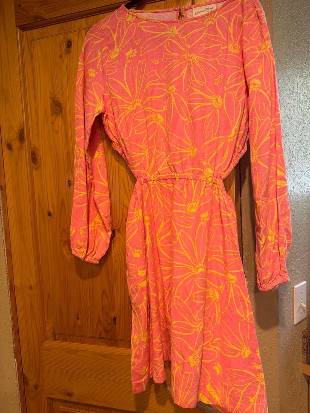 Women's Long-Sleeve Floral Dress in Pink and Yellow